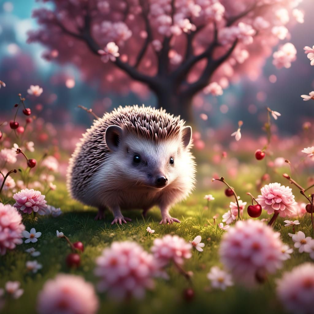 Hedgehog in Blossom Meadow: Fantasy Concept Art