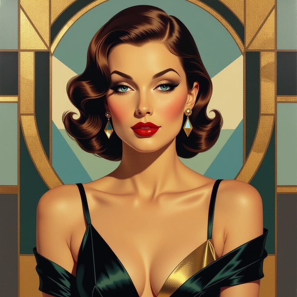 Art Deco Pin-Up Woman in Geometric Style