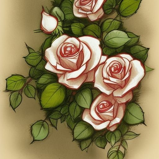 Old-Fashioned Pen and Ink Roses Drawing