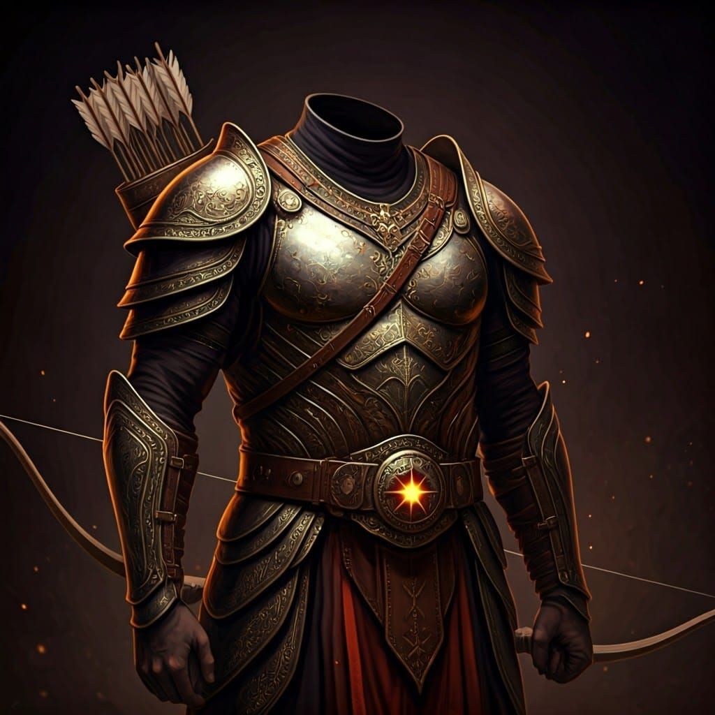 Headless Deity with Glowing Arrows in Mystical Realm