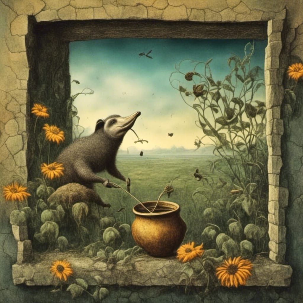 Whimsical Anteater Serenades Honey Pot