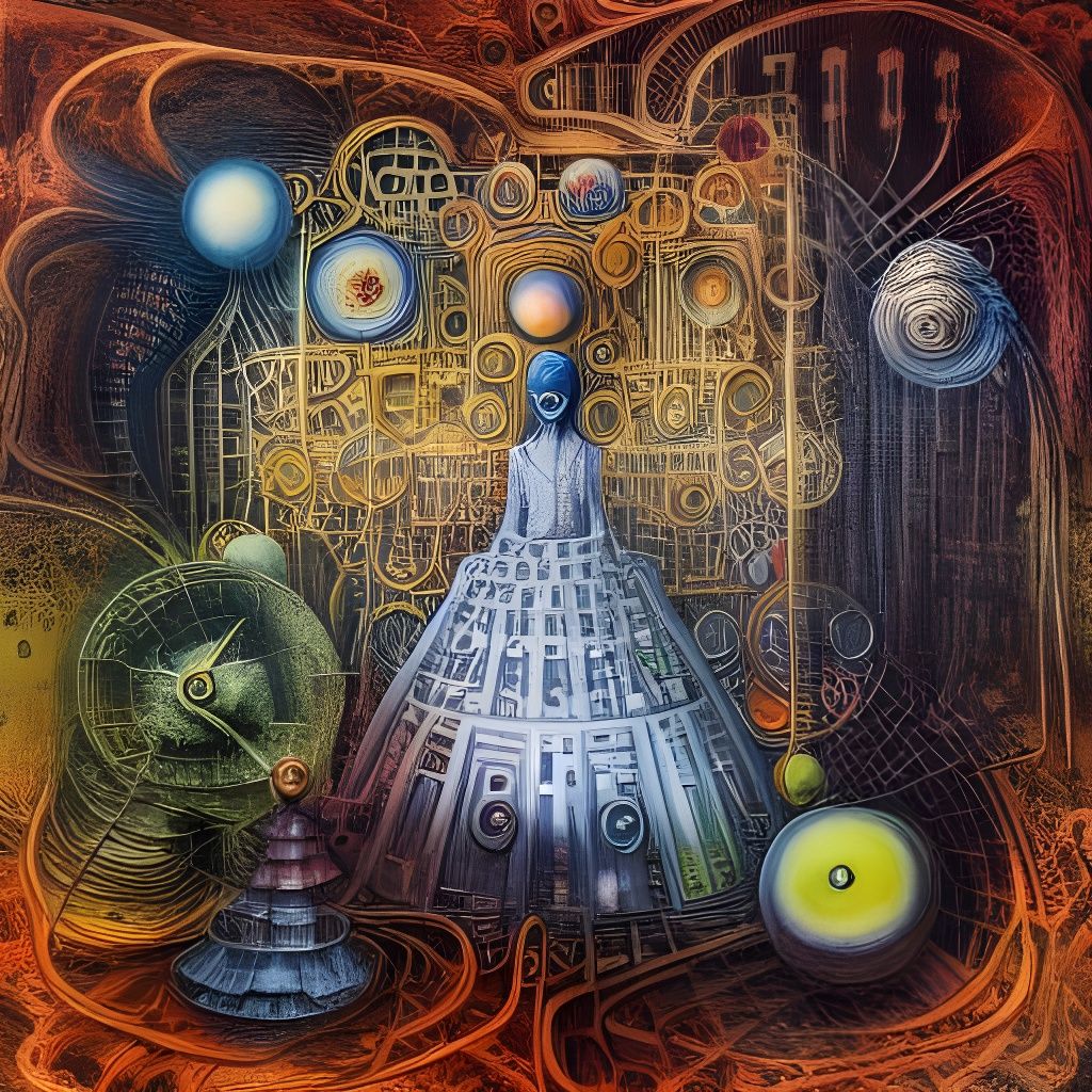 Labyrinth of Time: Intricate Ink Illustration