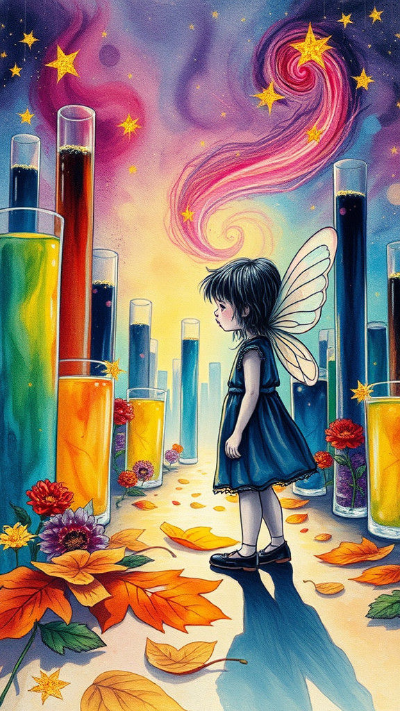 Cosmic Lemonade City: Child's Drawing in Crayon Style