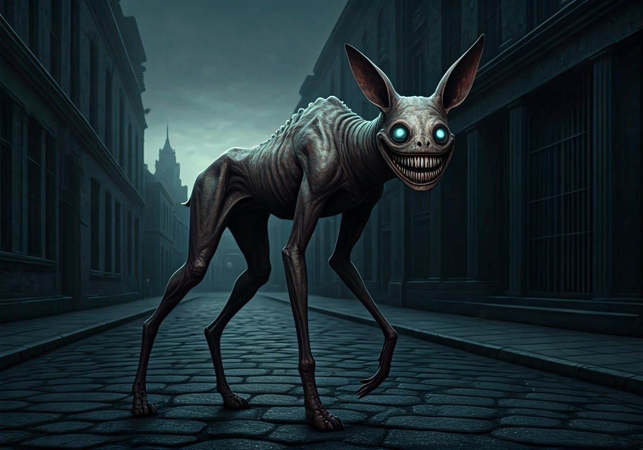 Ethereal, Shadowy Creature with Glowing Eyes and Razor-Sharp...