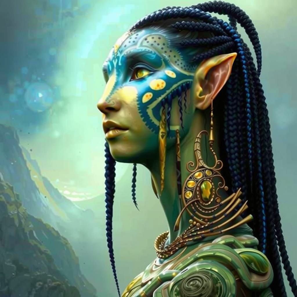 Majestic Na'vi Woman Portrait with Bioluminescent Details