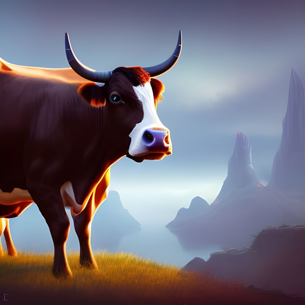 Fantastical Cow in Detailed Matte Painting