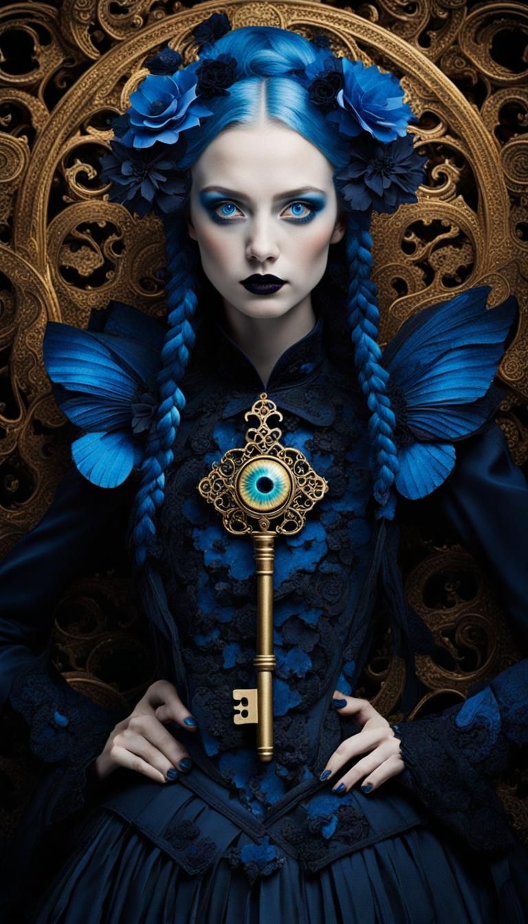 Surreal Gothic Key with Blue Eyes in Dreamlike Style