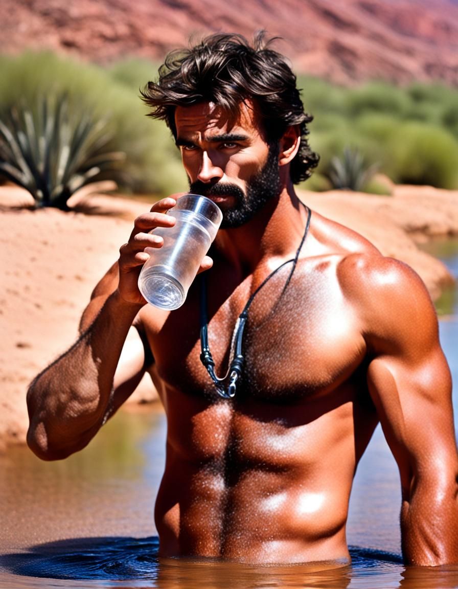 Hairy Hunk Hydrating in the Sonoran Desert