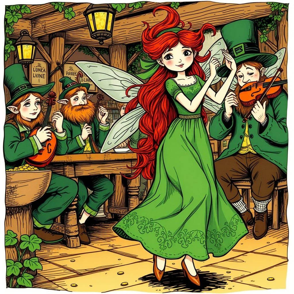Whimsical Woodland Scene: Fairy and Leprechaun Celebrate Sai...