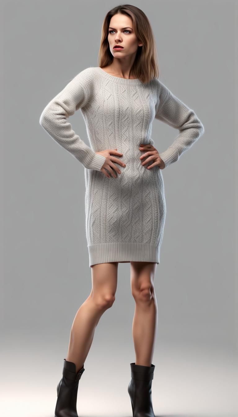 Angry Woman in Sweater Dress Commands Attention