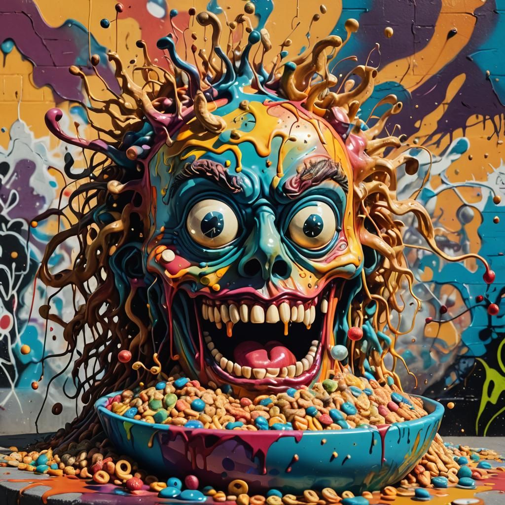 Surreal Cereal Monster Graffiti Art