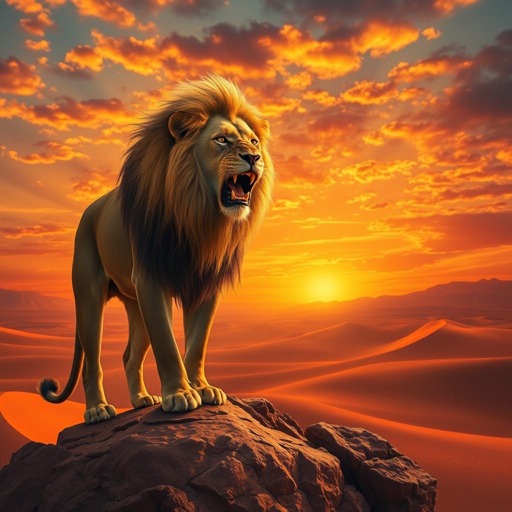 Regal Lion Dominates Sahara Sunset