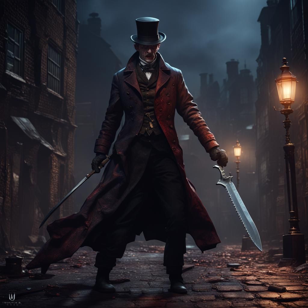 Menacing Jack the Ripper with Knife: Detailed Matte Painting