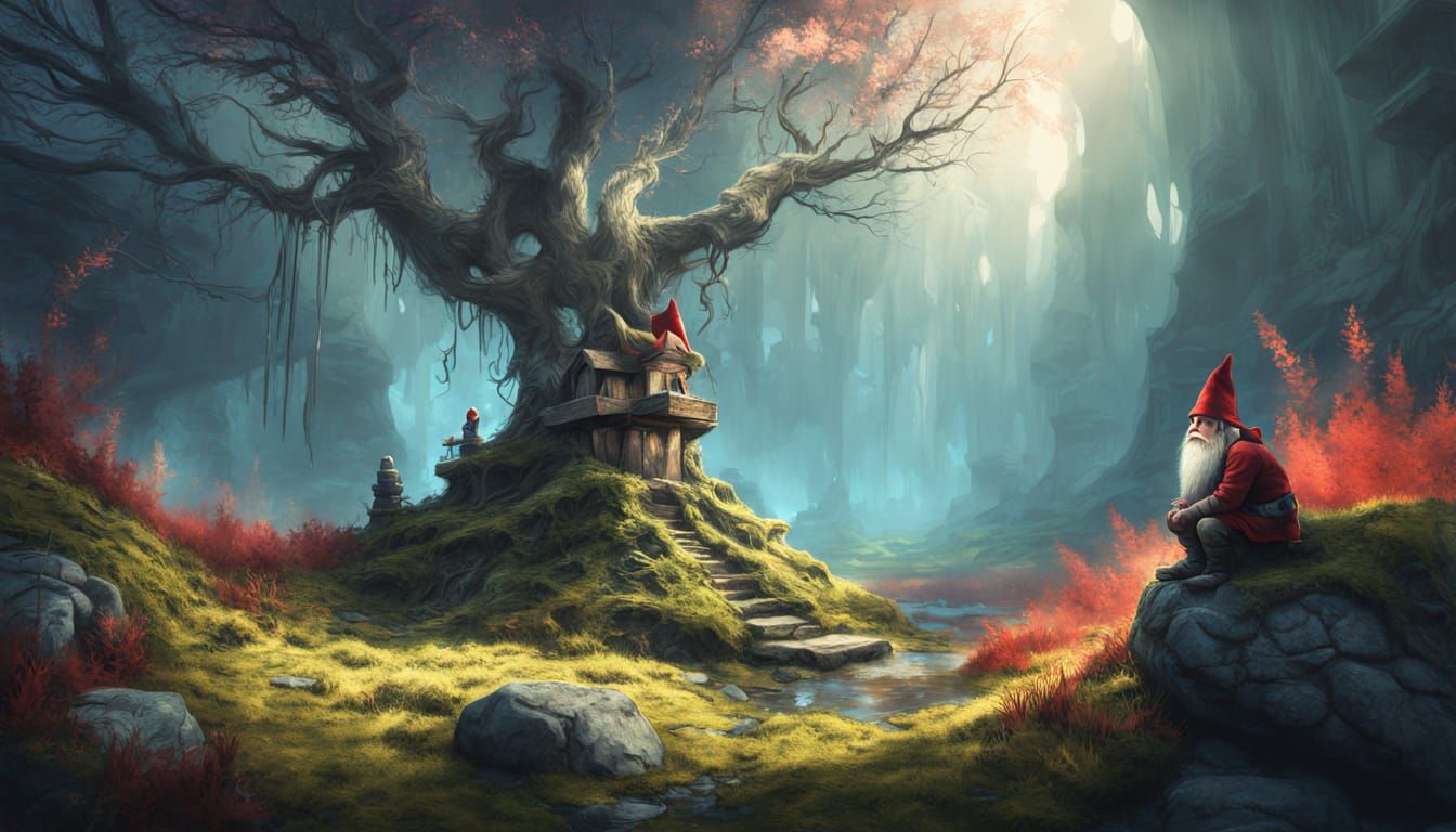 Gnome Gazing into Vortex: Fantasy Airbrush Art