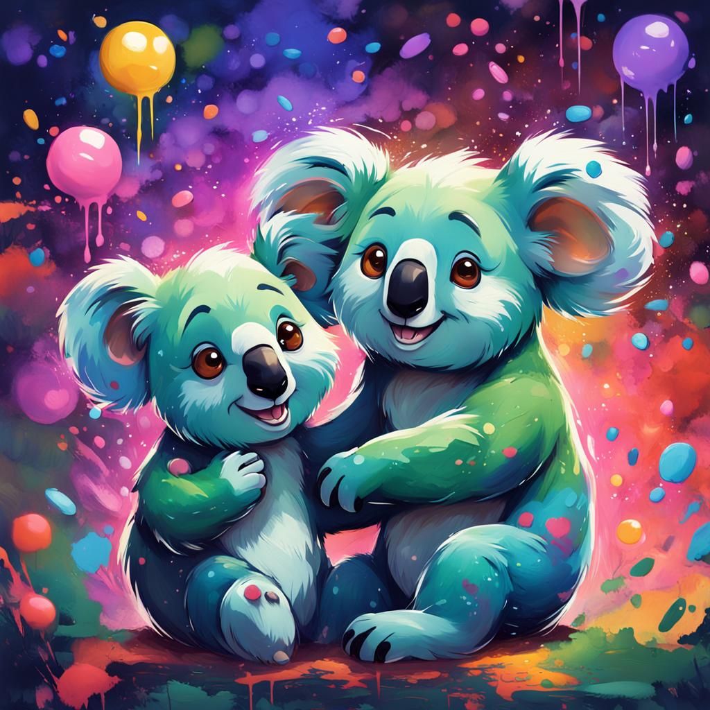 Cute Koala Couple Hugging in Graffiti Art Style