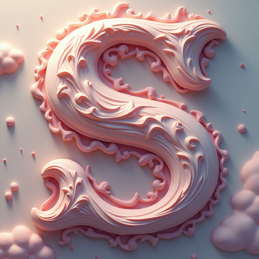 Big letter S in Elizabethan decor, on a pastel background
