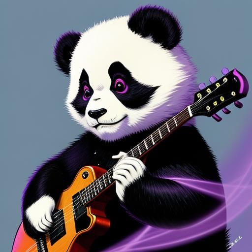 Purple Panda Musician in Anime Style