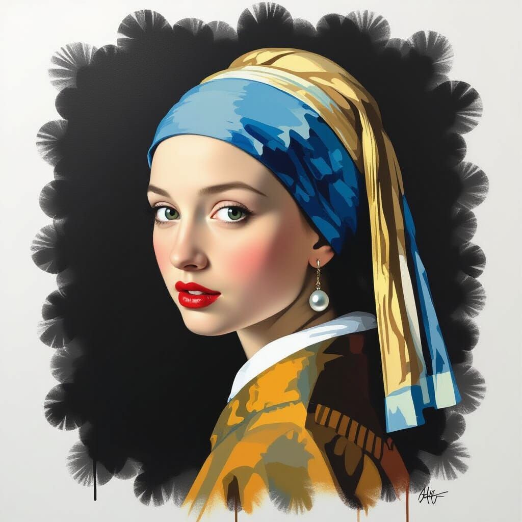 Girl with Pearl Earring in Airbrush Style