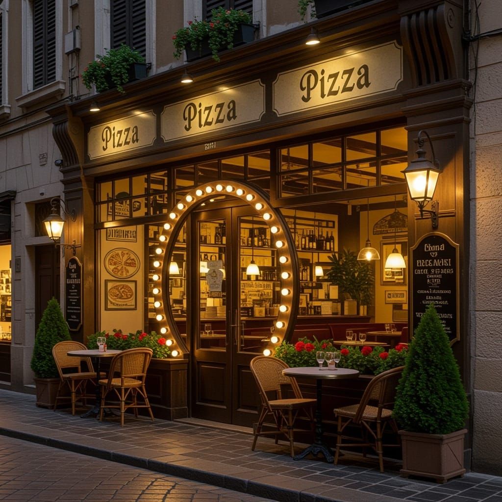 Vintage Italian Pizzeria on Cobblestone Street