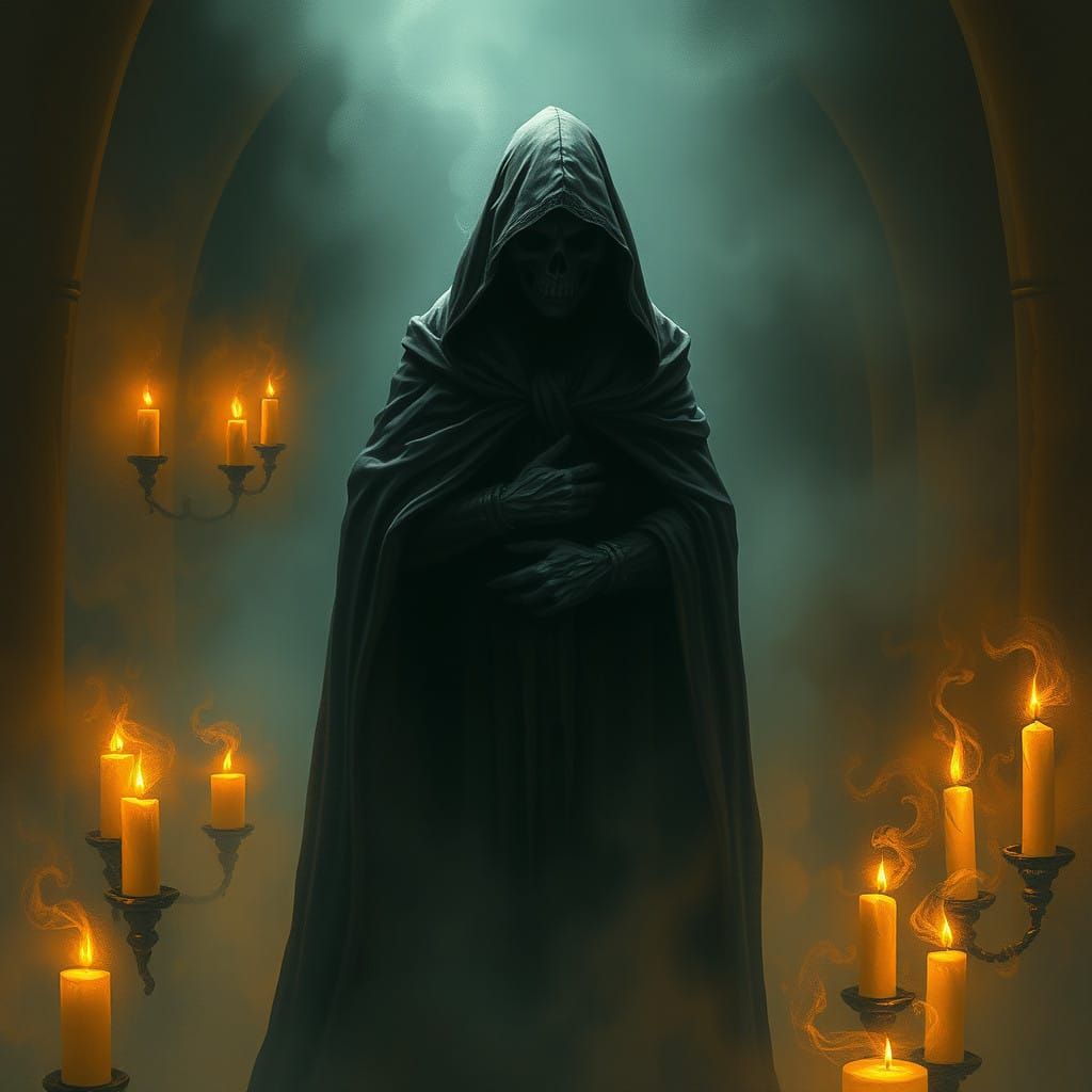 Sinister Reaper Illuminated by Flickering Candlelight