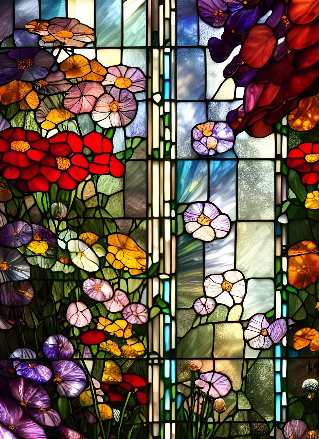 Flowers Trapped in Stained Glass Pillar