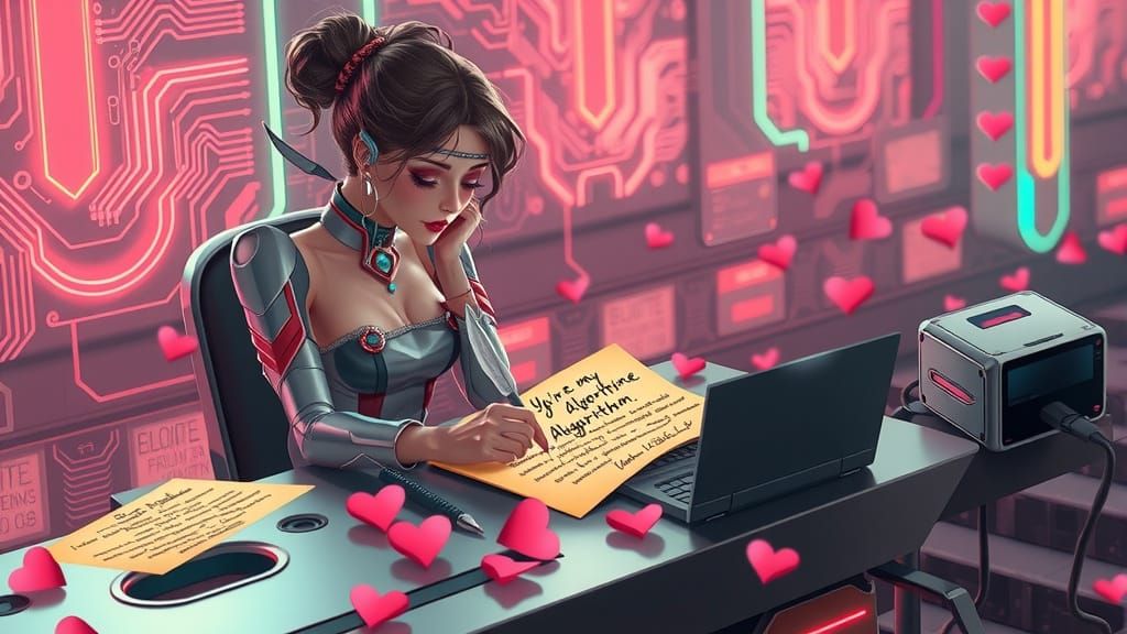 Futuristic Sweetheart Writes Love Letter in Whimsical, Cursi...