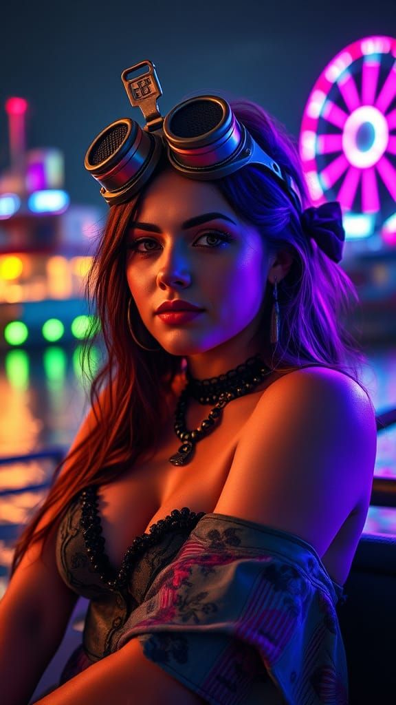 Elegant Woman Enchants Steam Punk Bay