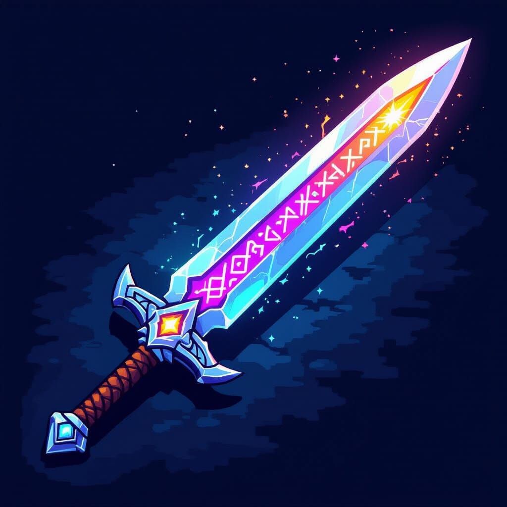 Pixel Art Sword with Glowing Runes