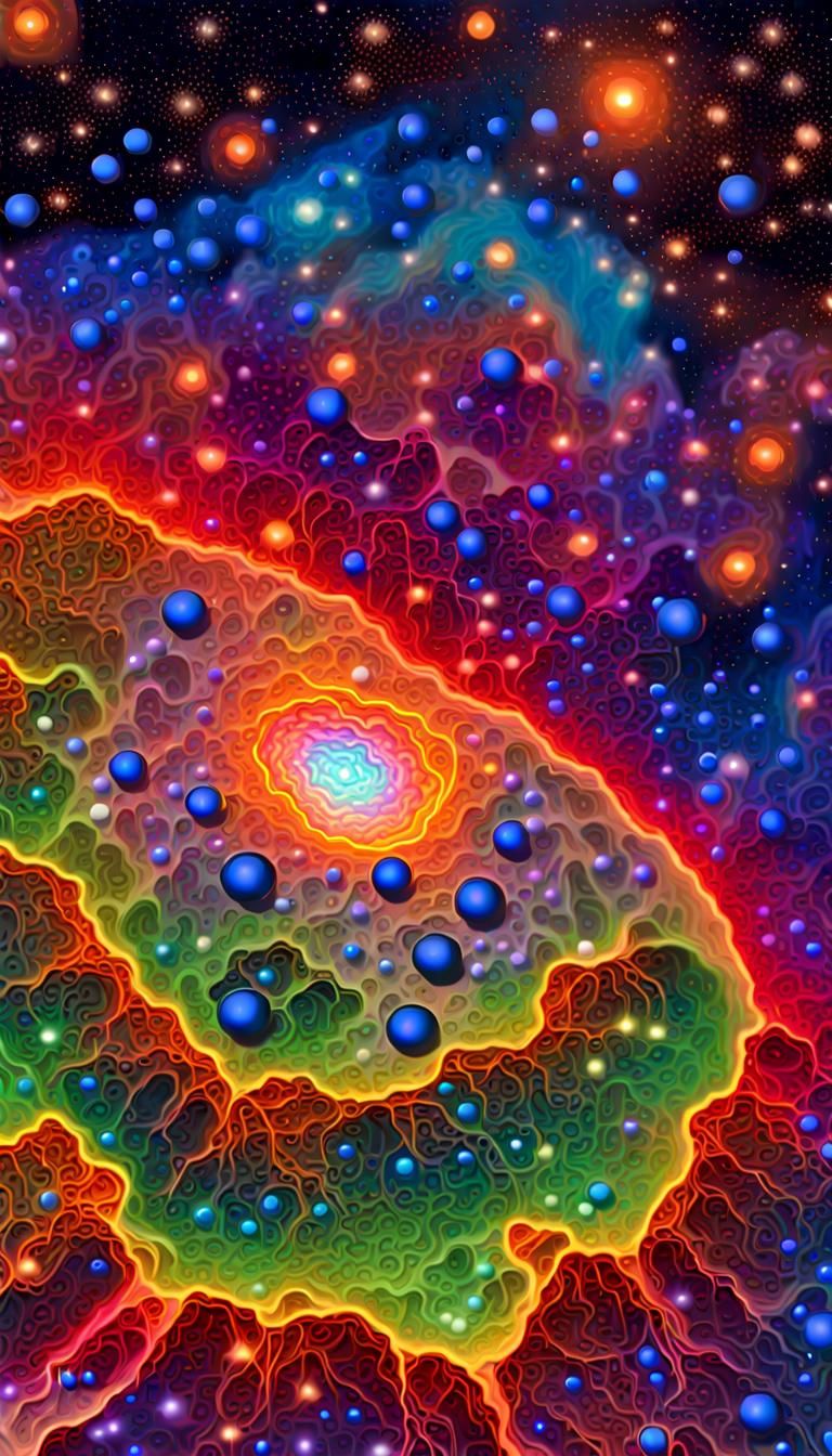 Early Universe: Neon Cosmic Landscape in Digital Art