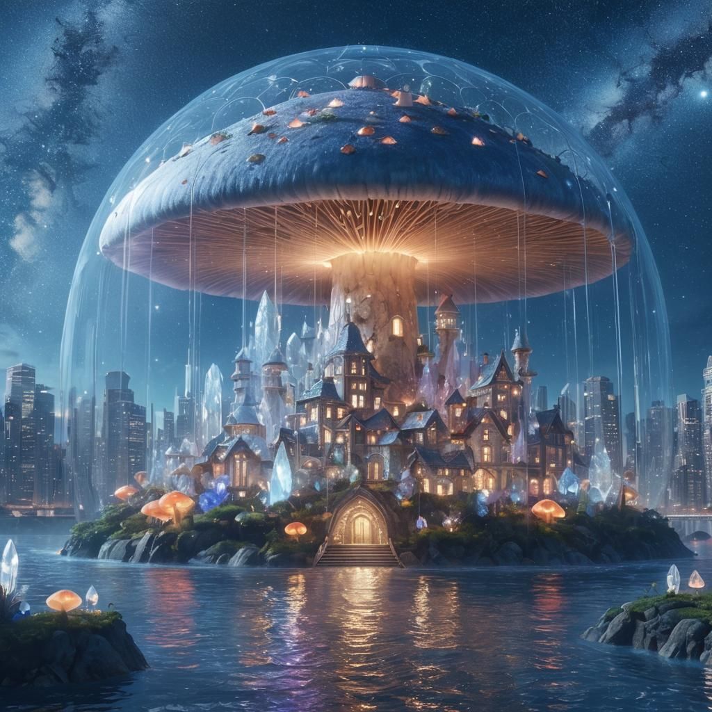 Enchanted Crystal City Inside Mushroom Dome