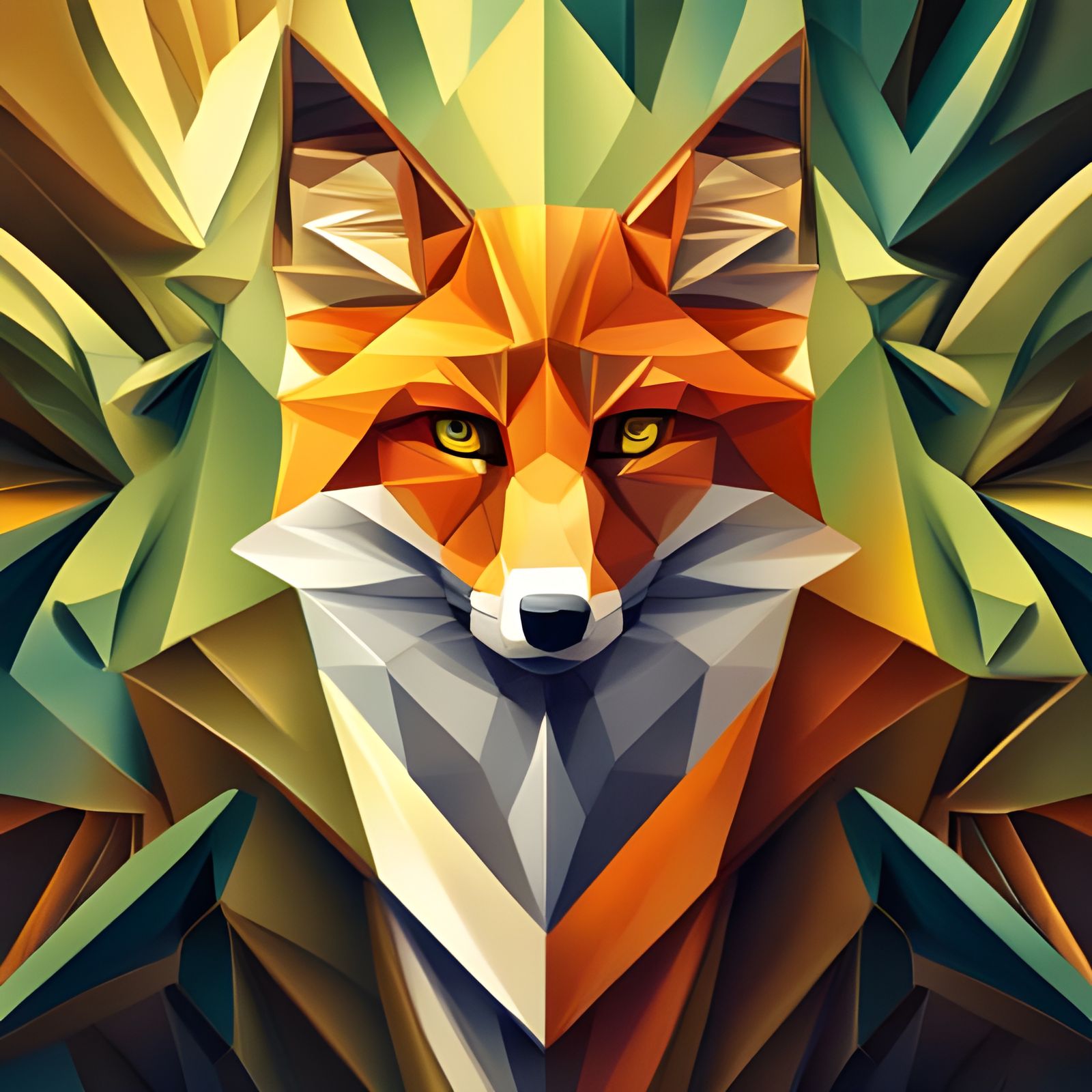 Geometric Fox Portrait in Cubist Art Deco Style