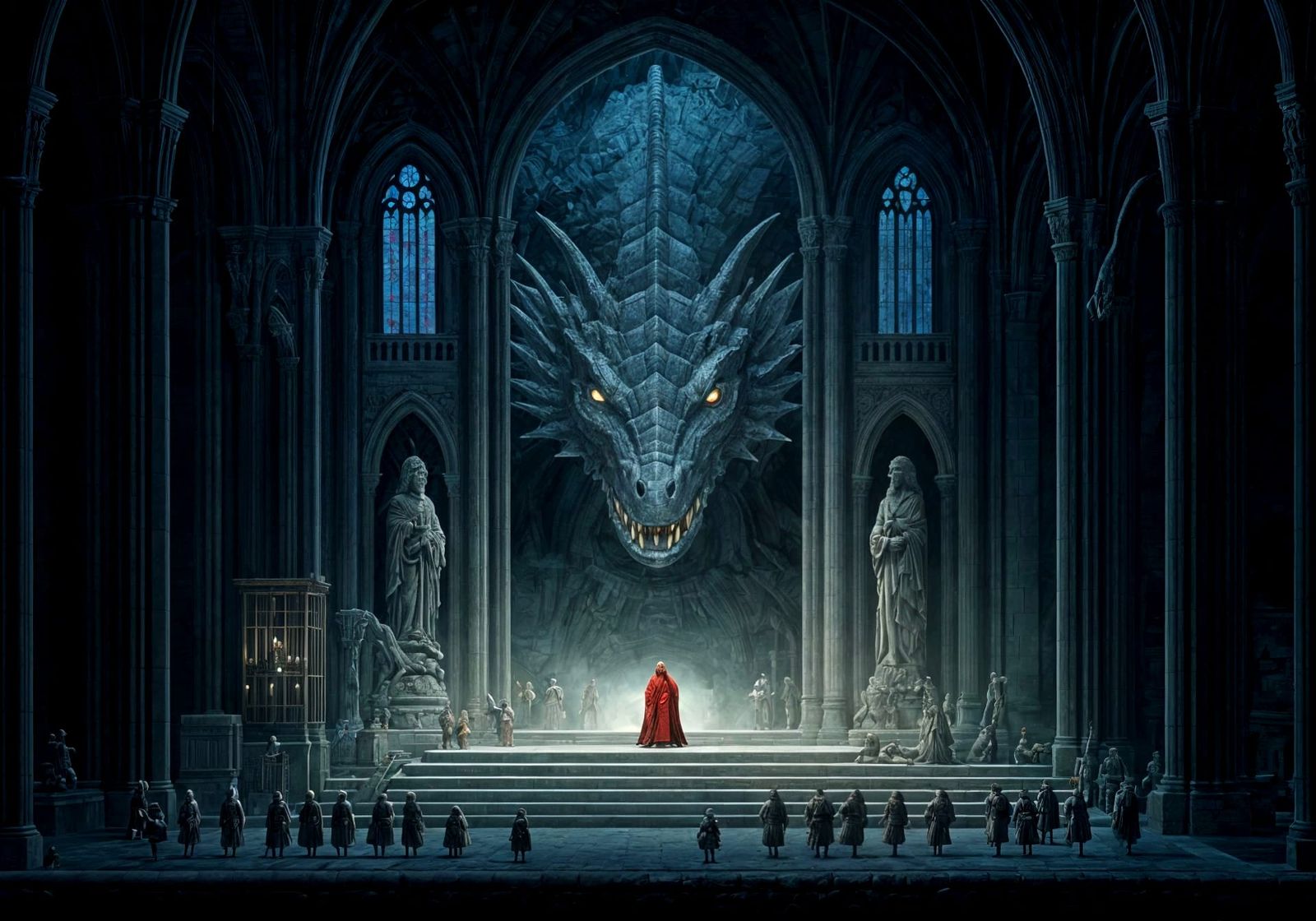 Colossal Sea Monster in Ancient Ruins: Pixel Art