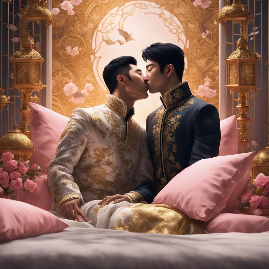 Passionate Embrace in Elegant Bedroom: Fantasy Concept Art