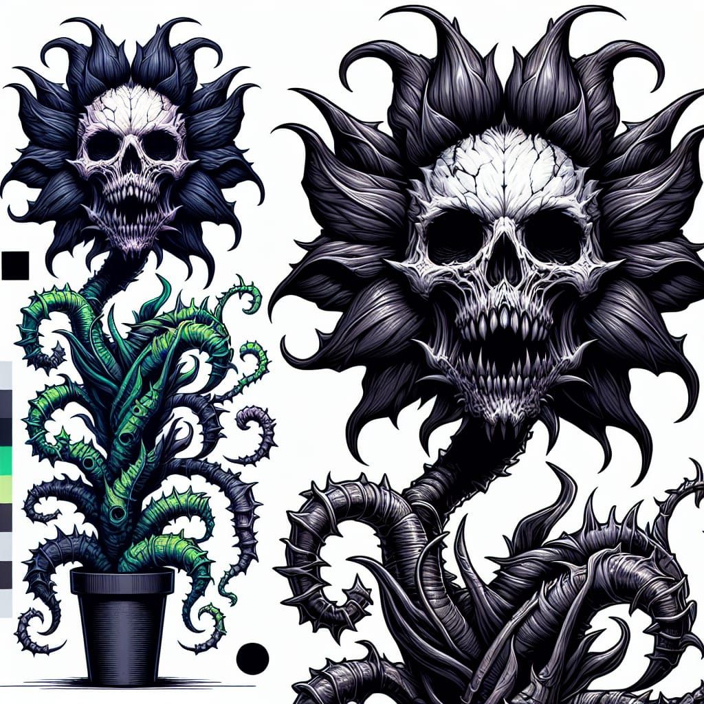 an anime portrait of a demon  skull plant, the plant has a s...