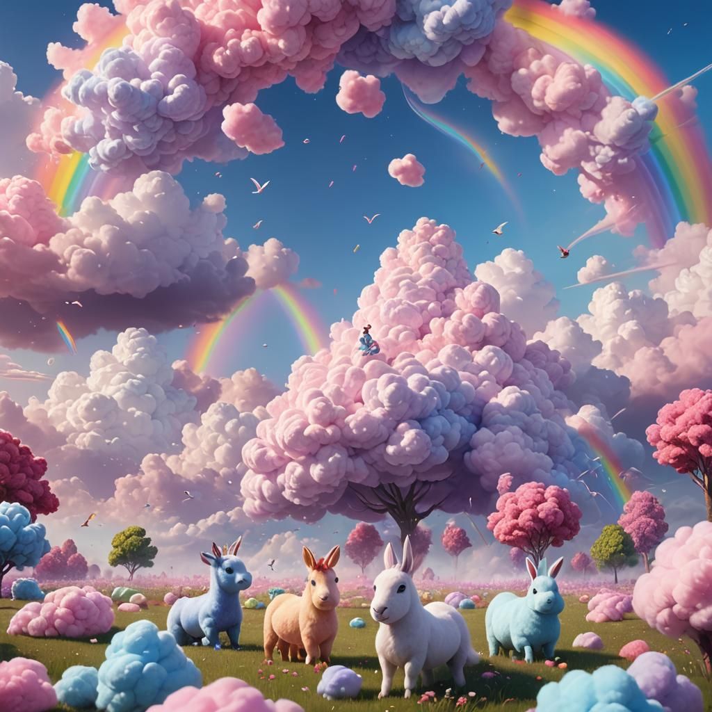Rainbow Over Cotton Candy Field: Fantasy Concept Art