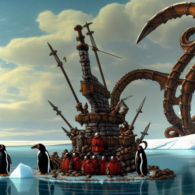 Penguins in Armor Witness Kraken vs Ice Giant