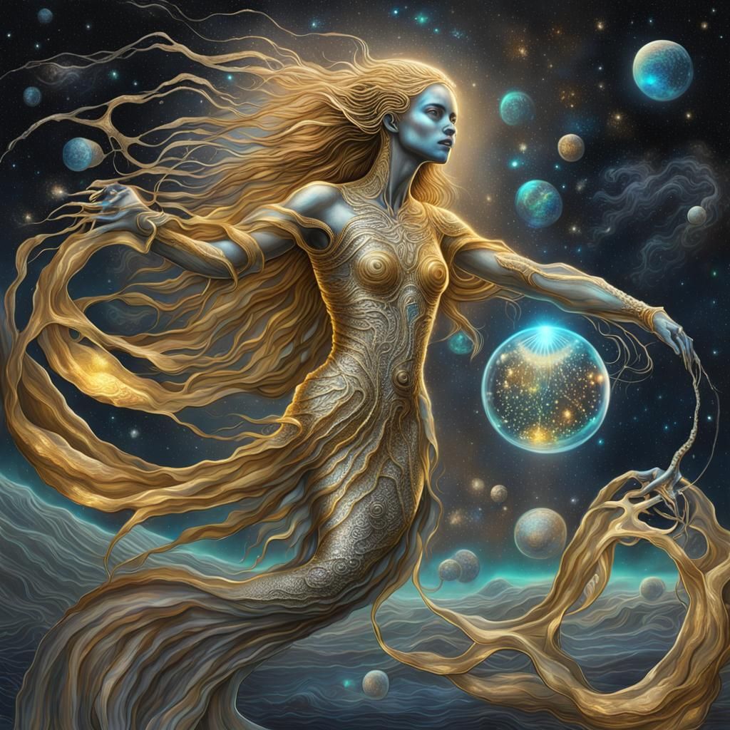 Space Mermaid Reaching for a Star in Cosmic Illustration