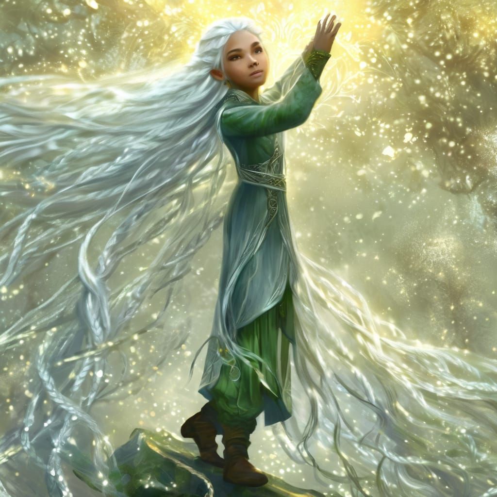 Elf Girl with Silver Hair and Sparkling Eyes - Digital Paint...