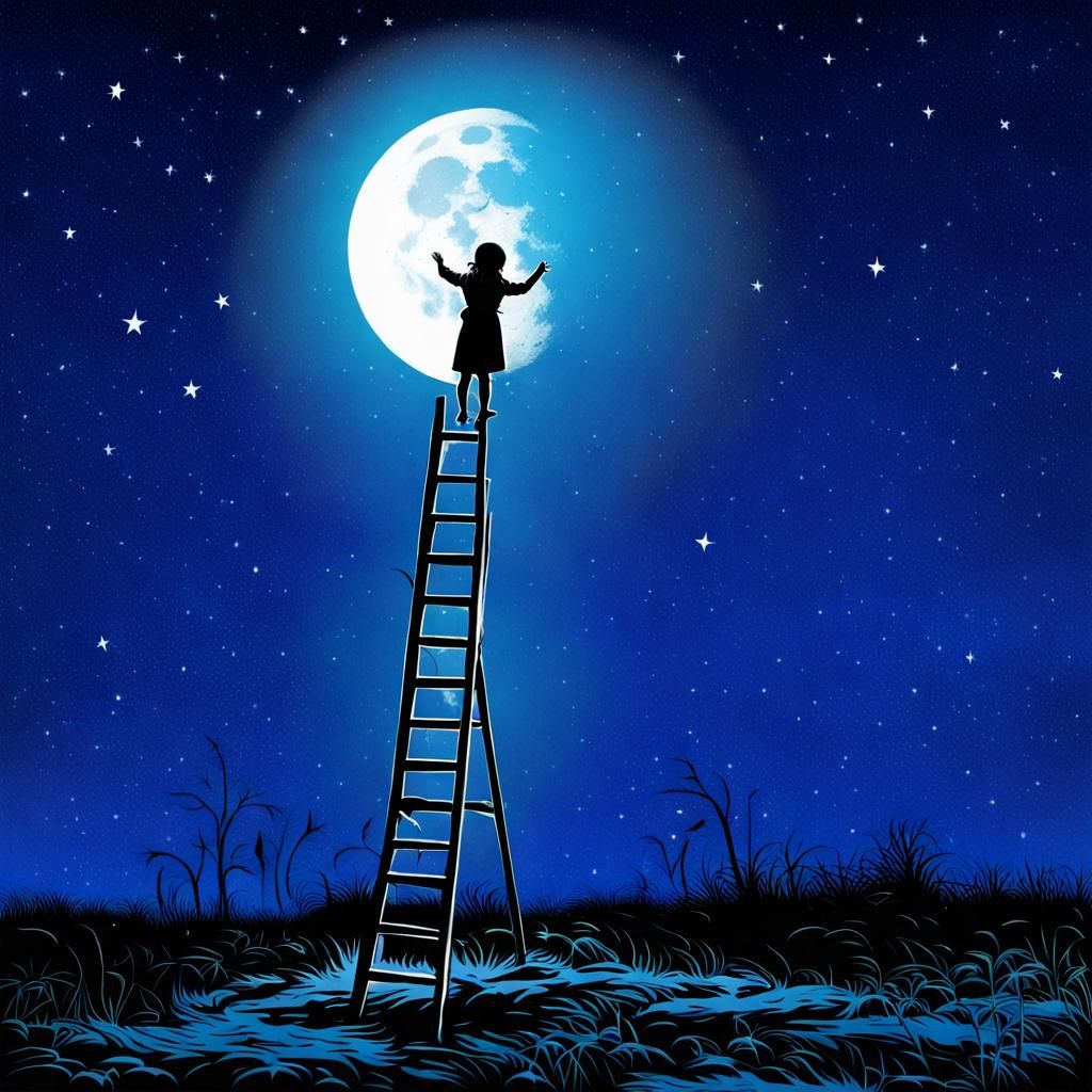 Girl Climbing Ladder to the Moon