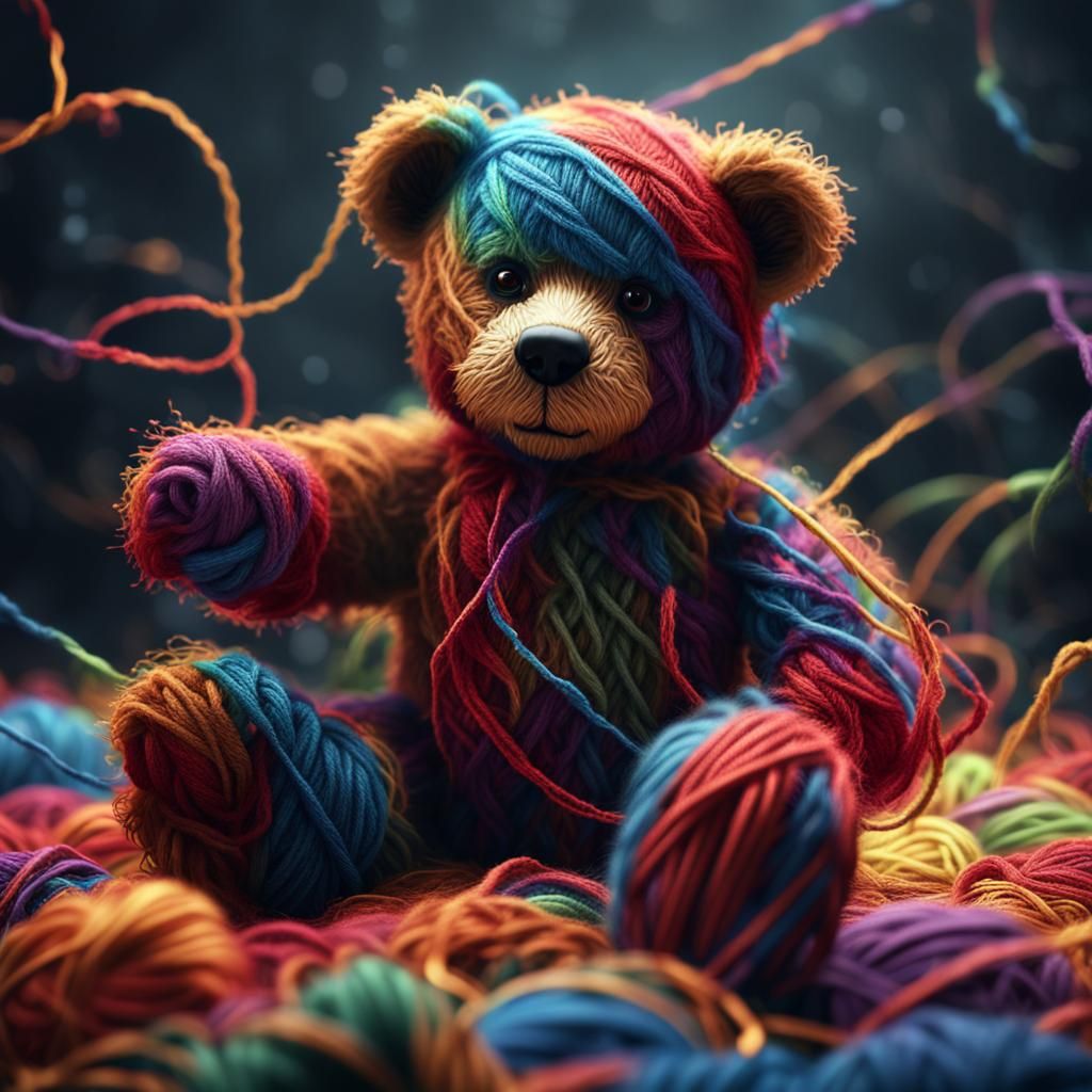Yarn Teddy Bear: Detailed Fantasy Concept Art