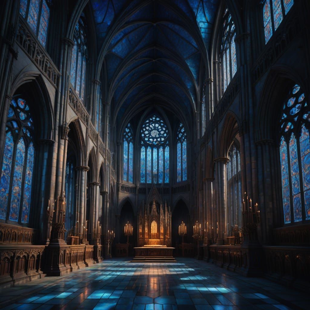 Gothic Cathedral Bathed in Blue Light