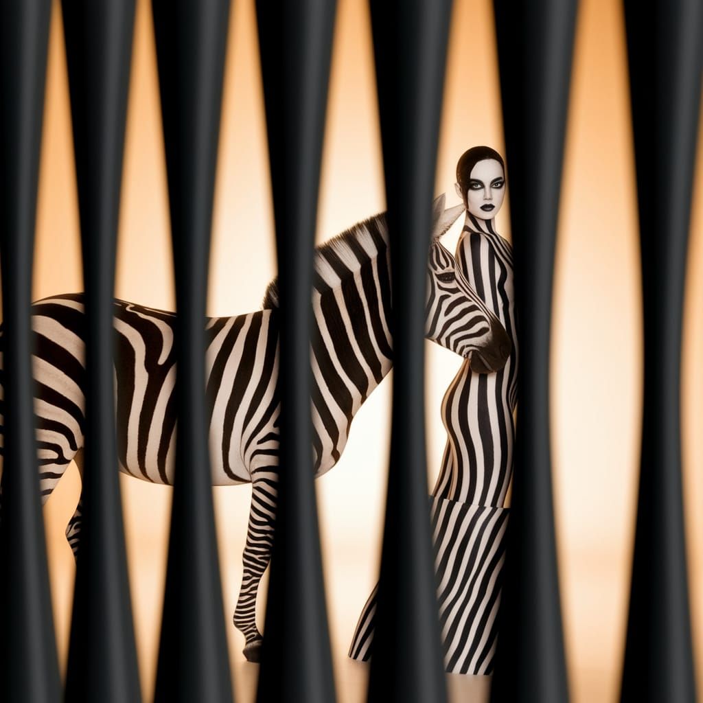Woman and Zebra Unicorn Merge in Optical Illusion through La...