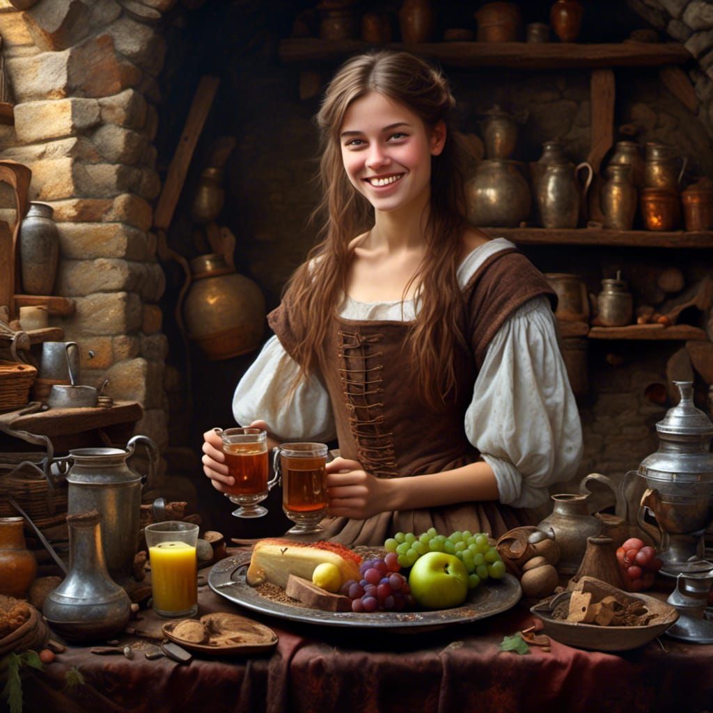 Hyperrealistic Serving Girl in Medieval Inn