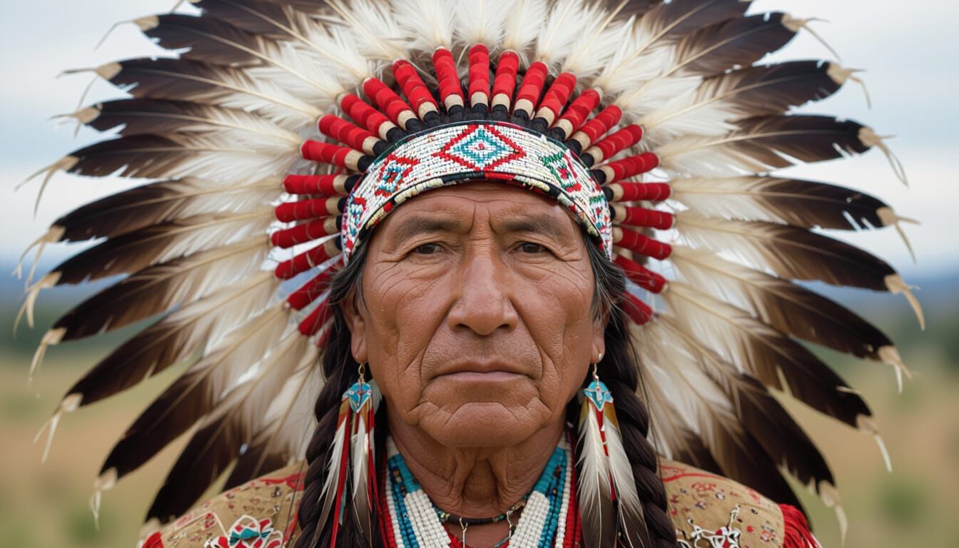 Native American Chief with Feather Headdress
