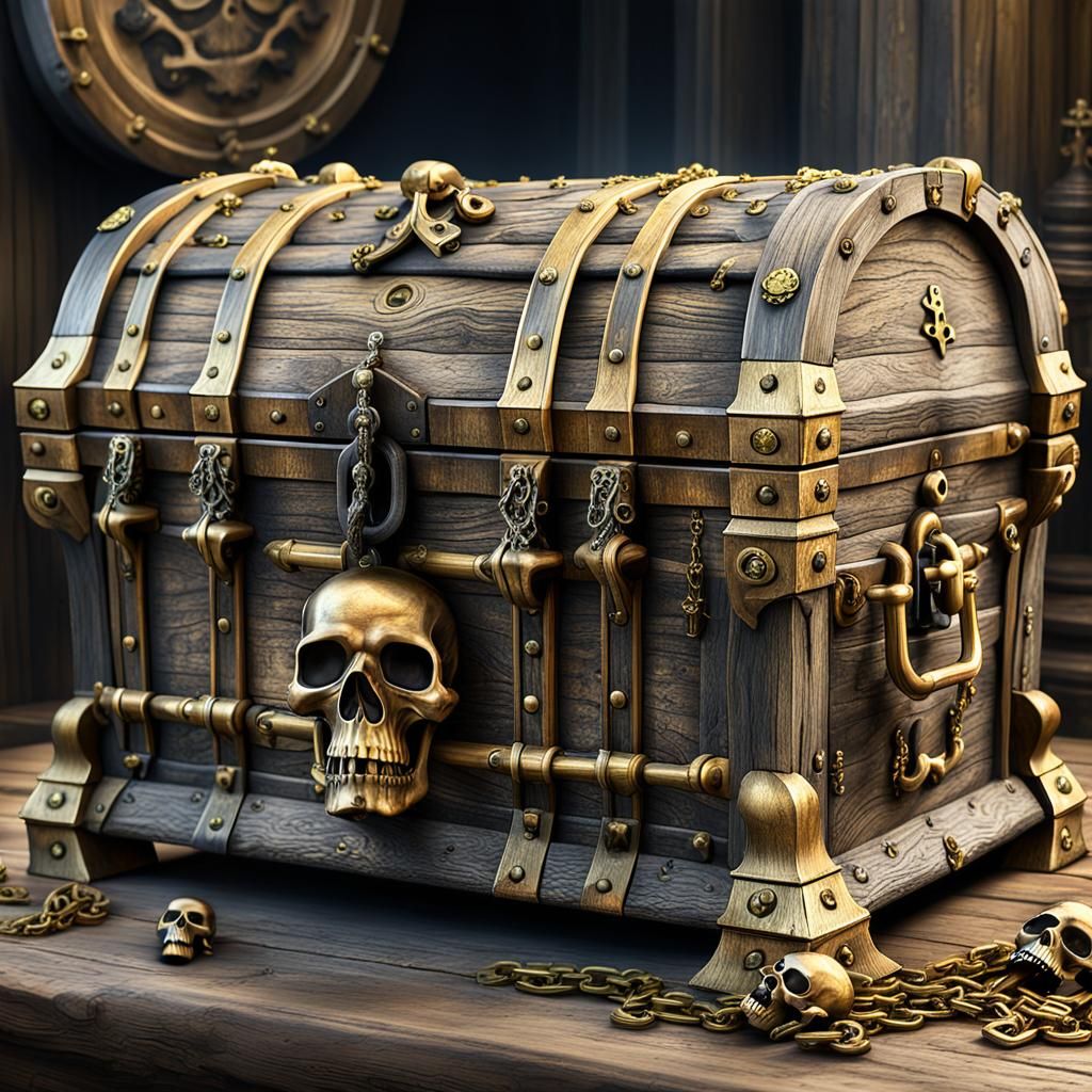 Ornate Pirate Treasure Chest with Gemstone Lock