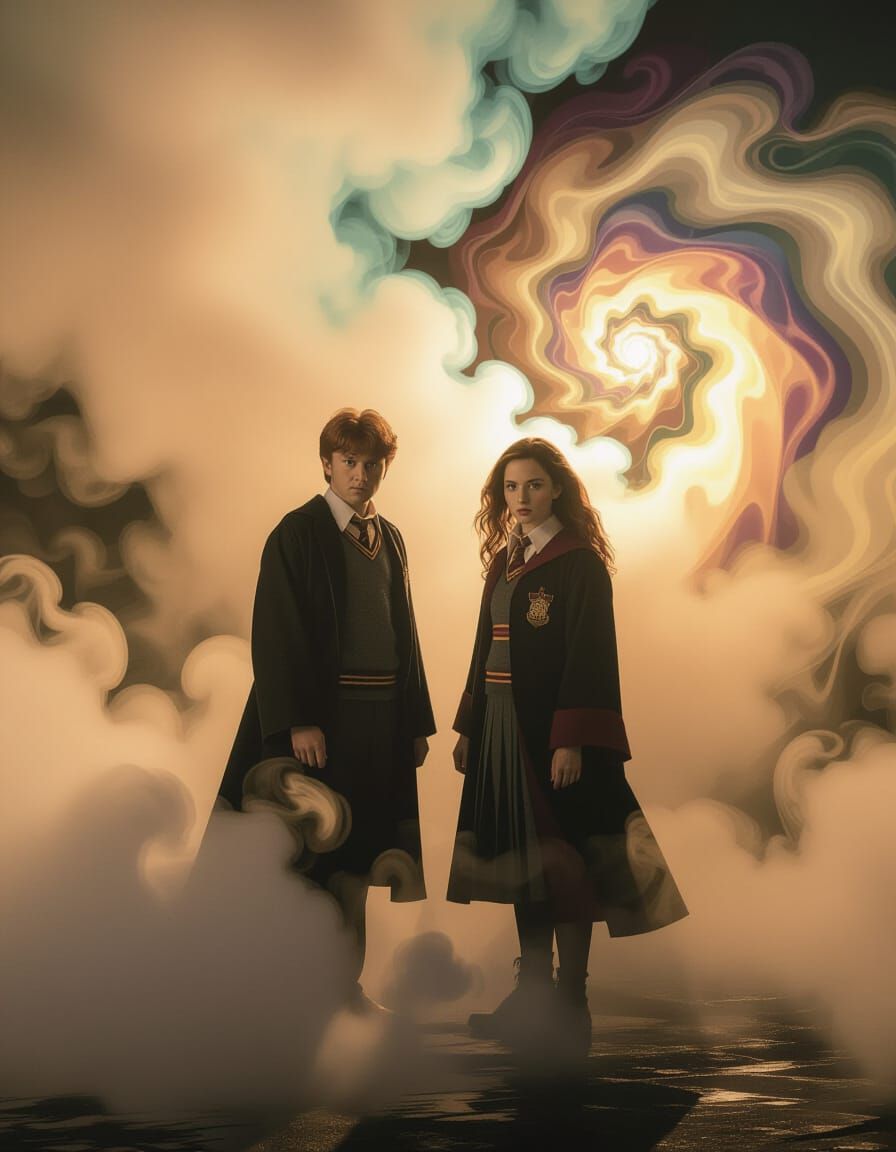 Ron and Hermione in a Surreal, Magical Landscape