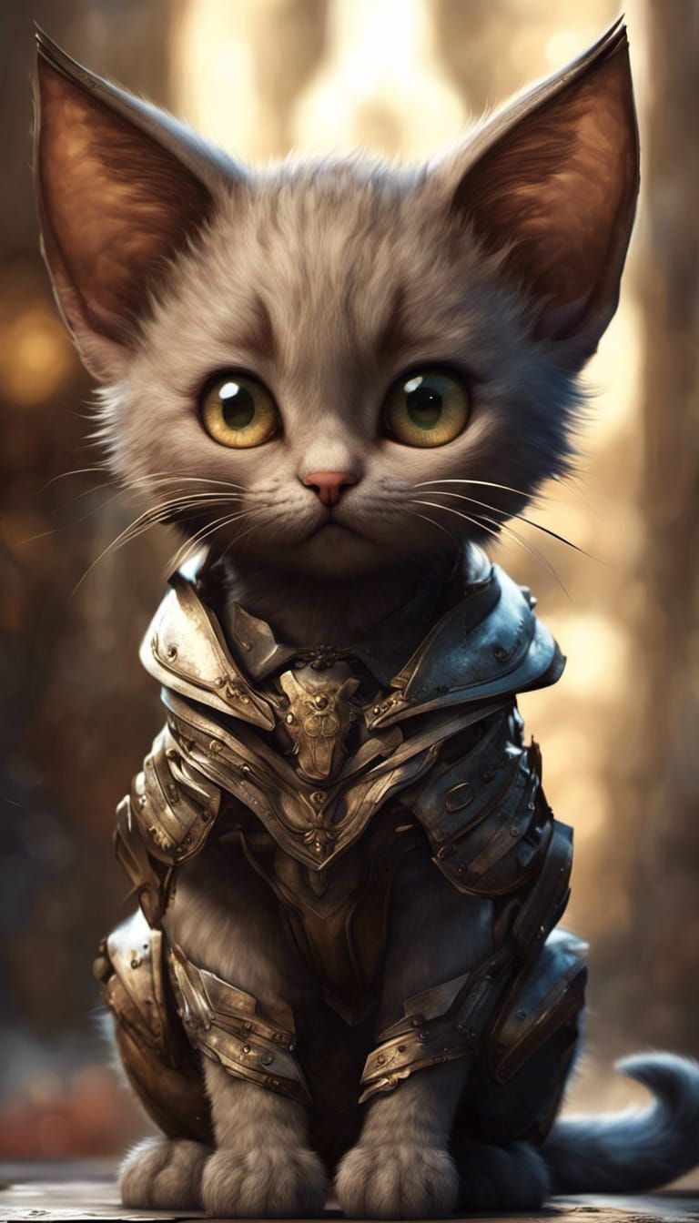 Adorable Chibi Bat-Winged Cat Portrait