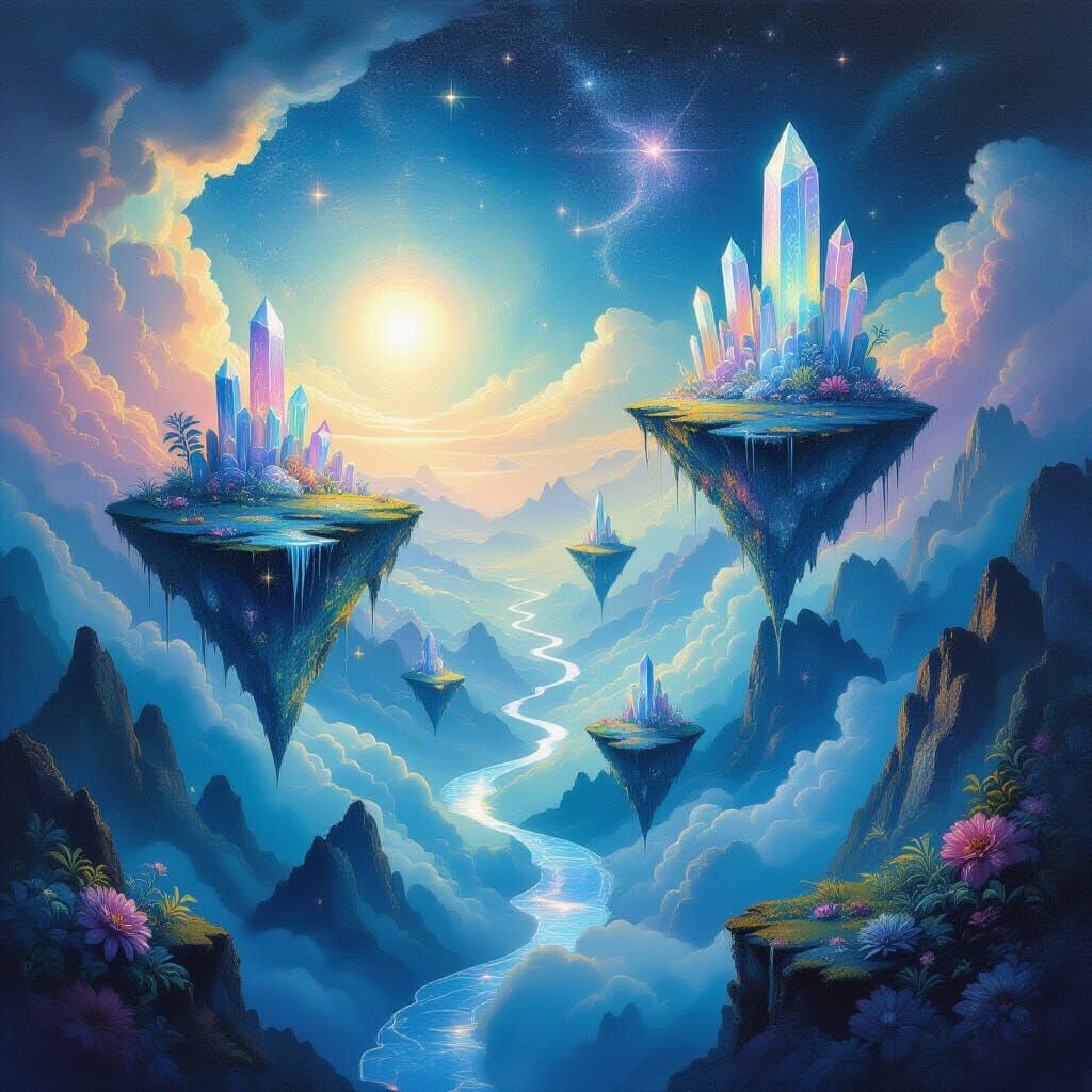 Surreal Floating Islands in Cosmic Expanse Oil Painting