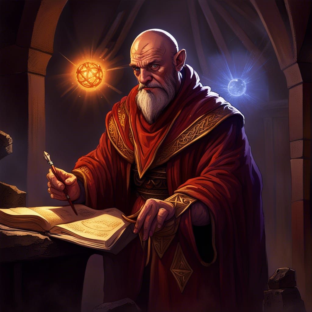 Goliath Wizard Teacher in Dungeons and Dragons Style