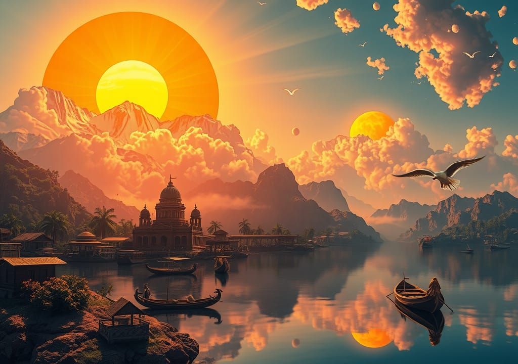 Surreal Antediluvian India Civilization in 3D